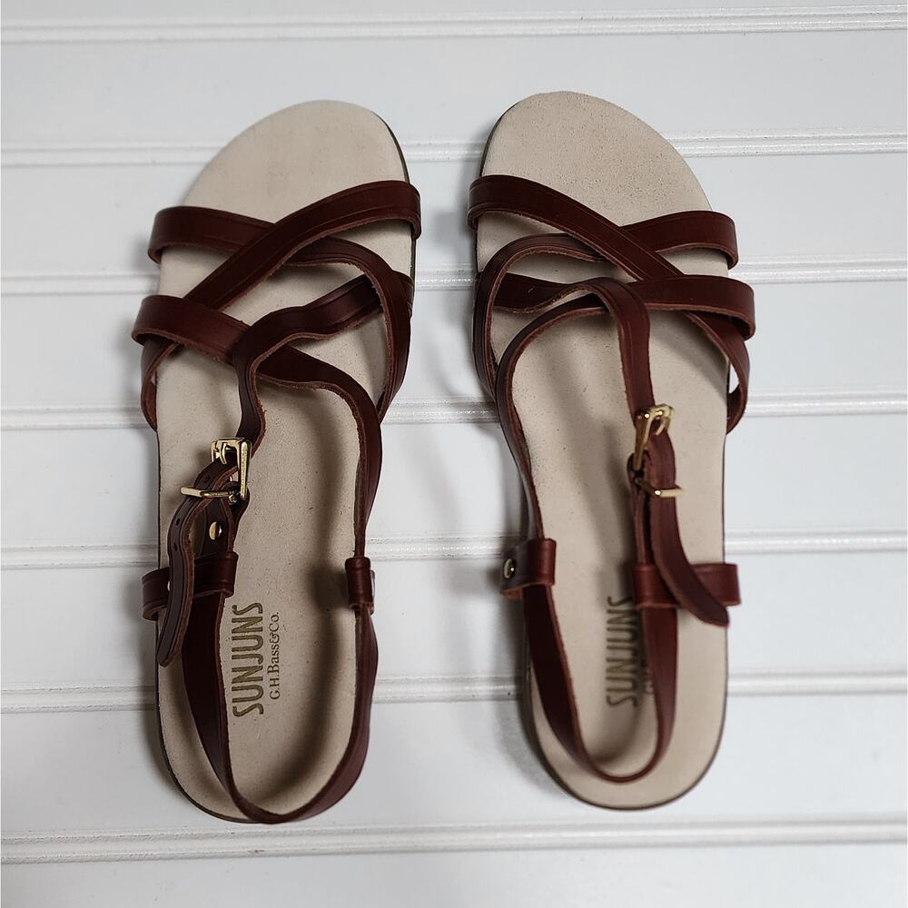 G.H. Bass & Co Sunjuns Margie Strappy Women's Leather Sandals Size 7.5W Brown - Picture 2 of 10
